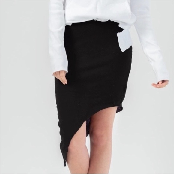 FRANK and EILEEN Tee Lab Asymmetrical Skirt FLEECE Black Raw Hem Sz S - Picture 1 of 13